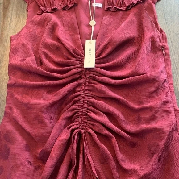 NWT Max Studio Dress Maxi Ruffled Hem Size XS Burgundy Raspberry Color - Picture 11 of 16